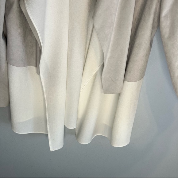 Chico's Open Front Faux Suede Jacket Jacket Sz L White Gray Layered Office - Picture 10 of 15